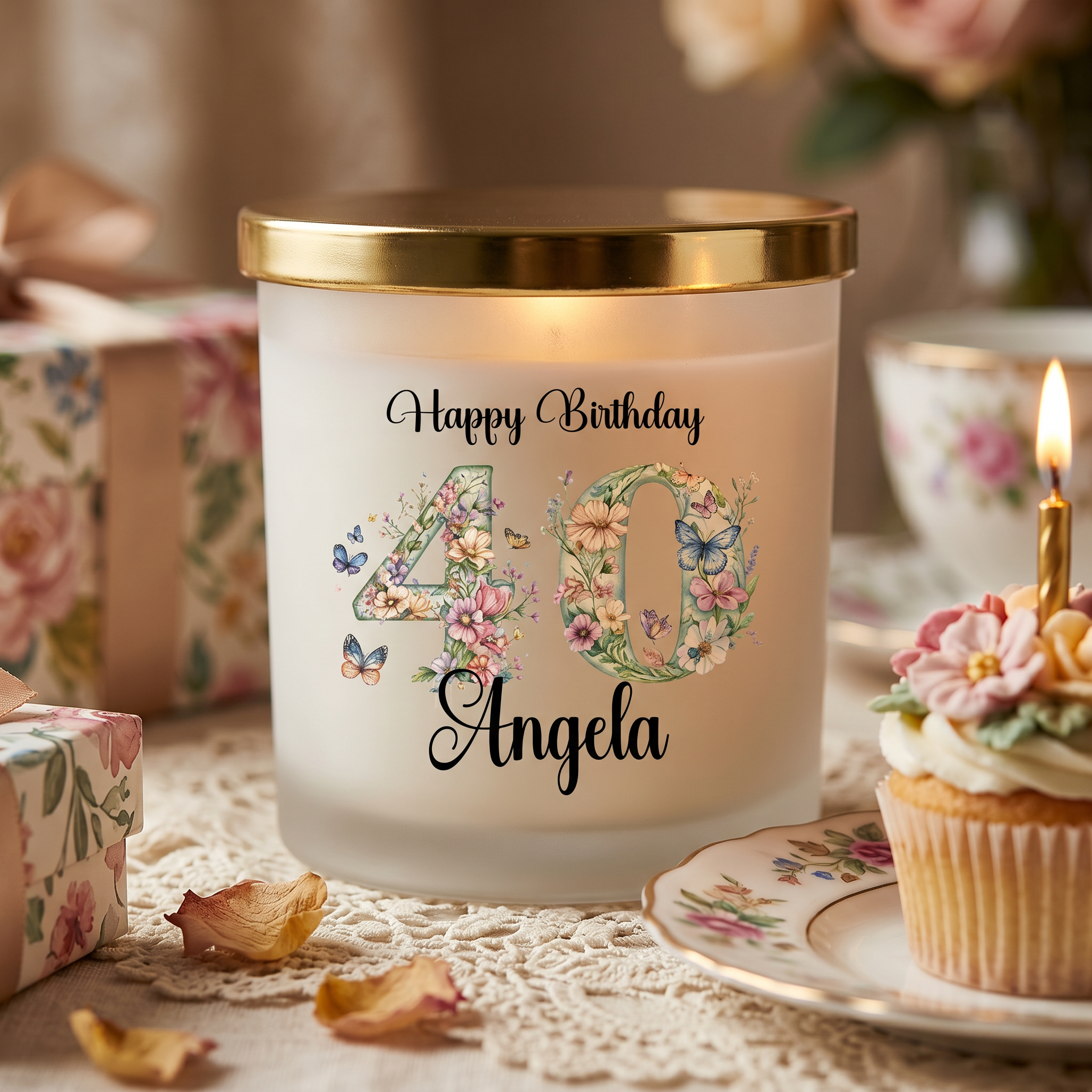 Personalised Birthday Large Candle Gift for Her | 18th 21st 30th 40th 50th 60th With Floral Numbers personalised Candle Lights ukgiftstoreonline