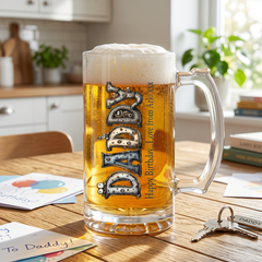Personalised Colourful Daddy Beer Glass Mug With Handle For Fathers Day Birthday or Christmas personalised beer glasses ukgiftstoreonline