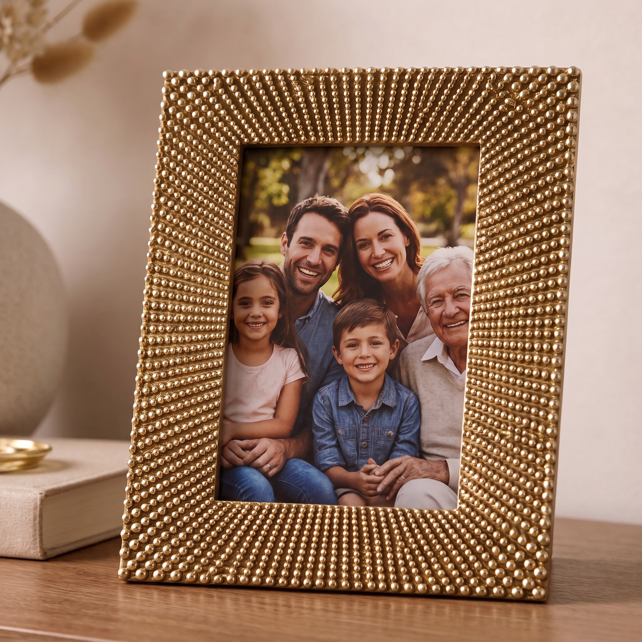 Sunburst Photo Frame - Champagne Beaded Resin 4x6 Decorative Display photo frame ukgiftstoreonline
