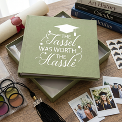 Graduation Photo Album Keepsake – Green Cover, Holds 50 Photos, Tassel Hassle Design