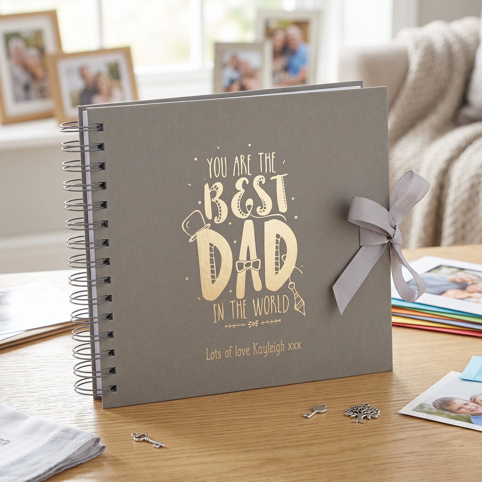 Personalised Best Dad In The World Scrapbook Photo Album Gift Foil Print Birthday Christmas or Fahers day
