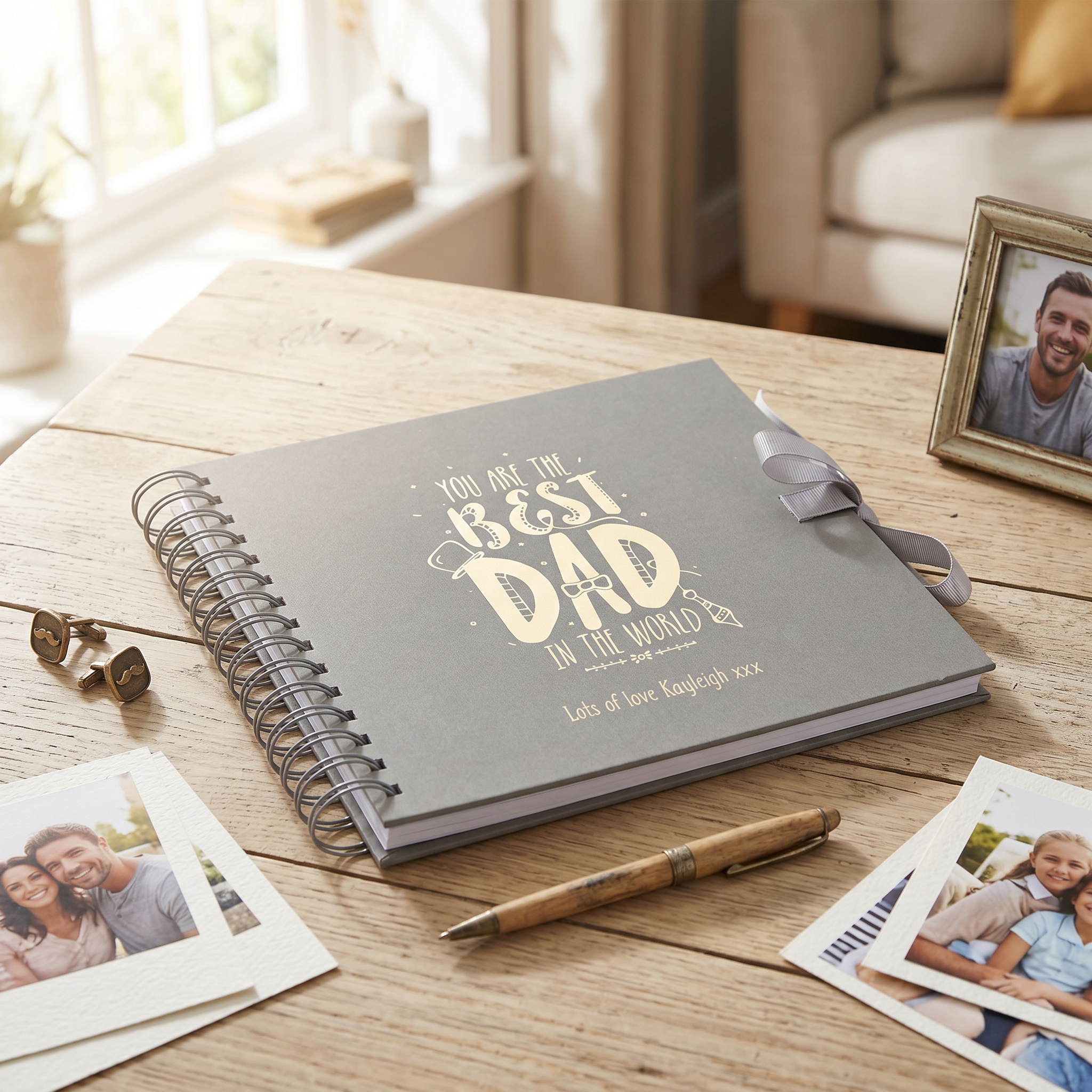 Personalised Best Dad In The World Scrapbook Photo Album Gift Foil Print Birthday Christmas or Fahers day