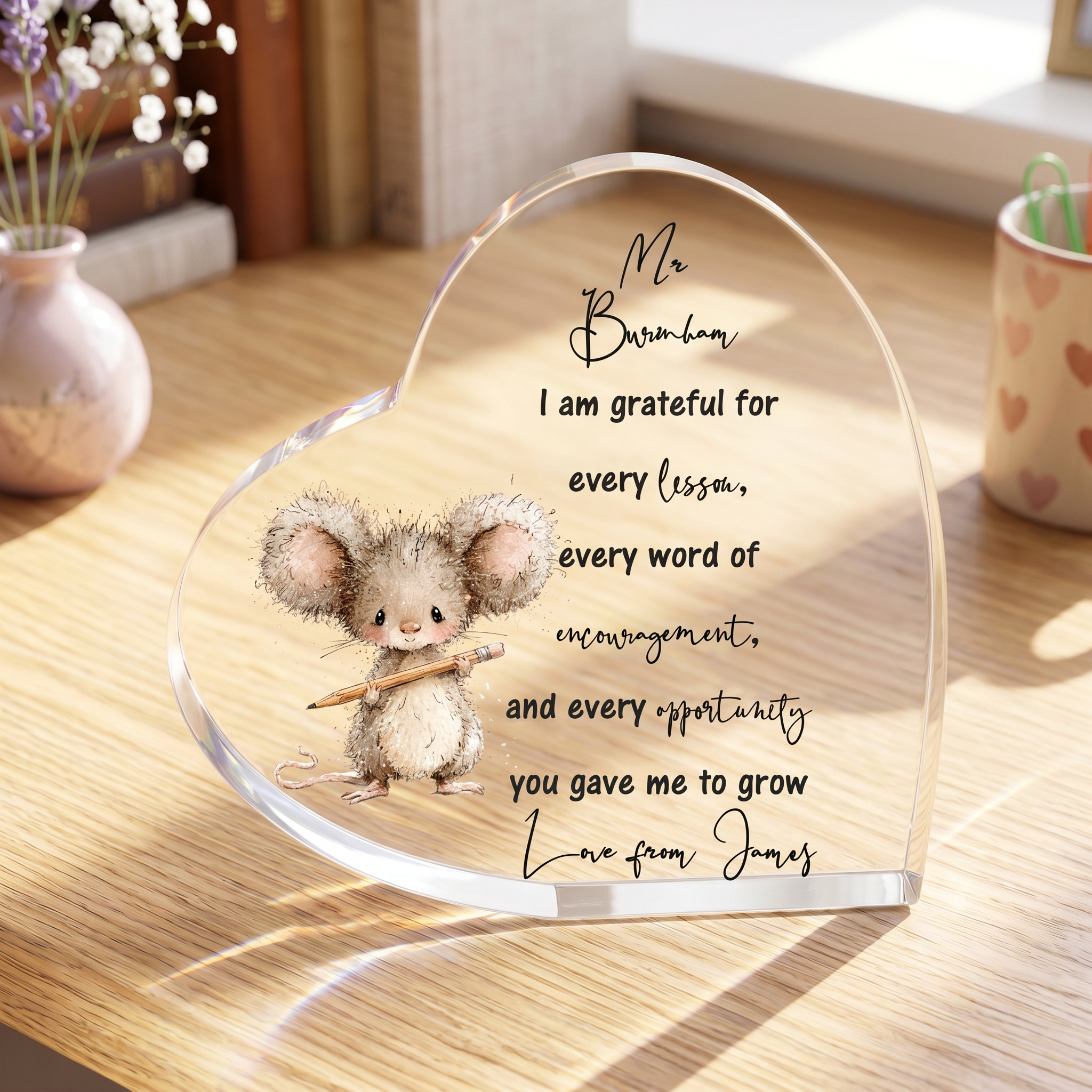Personalised Cute Teacher Gift Heart Block In Gift Box End of Term Leaving Thank You Gift