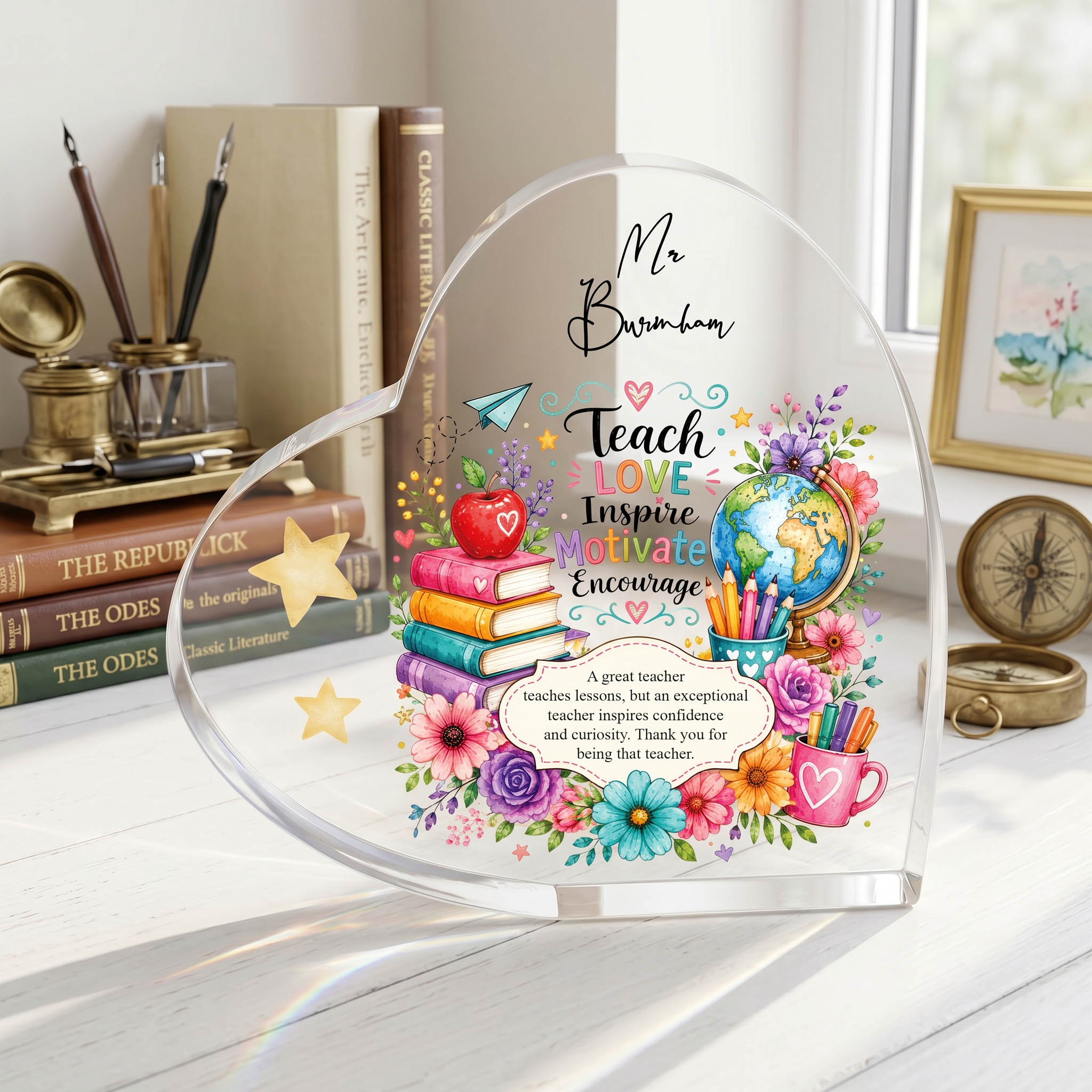 Personalised Motivational Teacher Gift Heart Block In Gift Box End of Term Leaving Thank You Gift