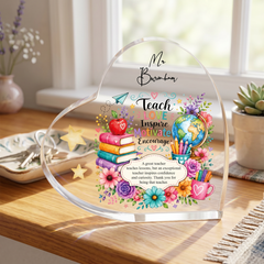 Personalised Motivational Teacher Gift Heart Block In Gift Box End of Term Leaving Thank You Gift