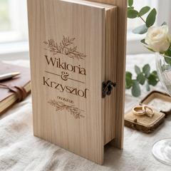 Personalised Gift Engraved Wooden Wedding Keepsake Memory Book Shape Box For Photos etc