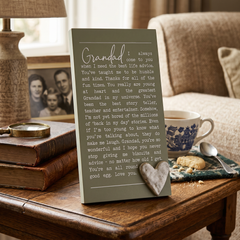Grandad Plaque Gift – Raised Silver Heart Plaque With Sentimental Quote & Elegant Display Nan Photo Frame ukgiftstoreonline