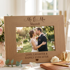 Personalised Wedding Mr and Mrs Happily Ever After Engraved Wooden Photo Frame Gift Family Photo frame ukgiftstoreonline