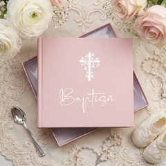 Baptism Photo Album | 50 4x6 Photos | Embossed Cross Keepsake Book In Green, Pink, Black photo album ukgiftstoreonline Pink