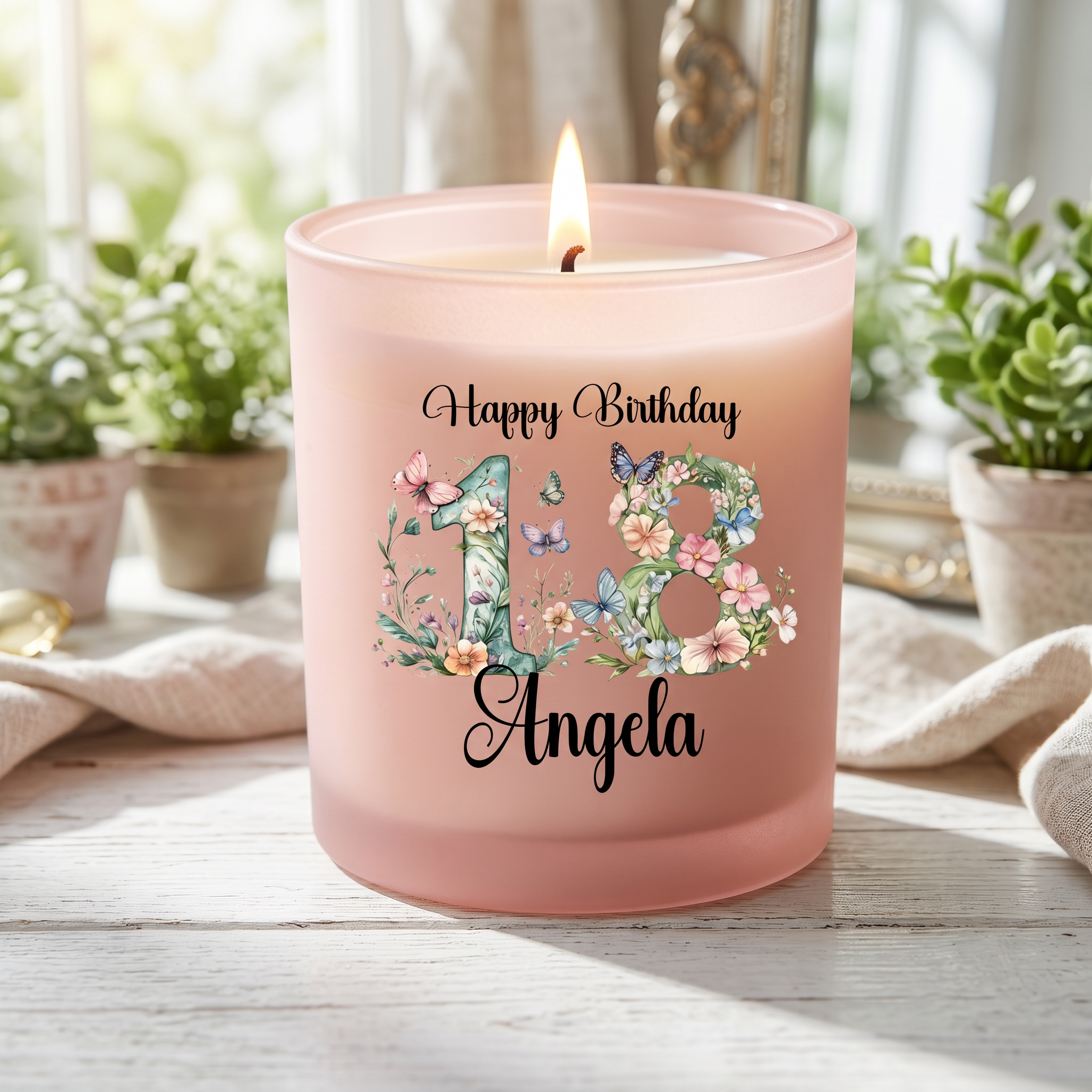 Personalised Landmark Birthday Candle Gift For Her Pink Jar Floral Numbers