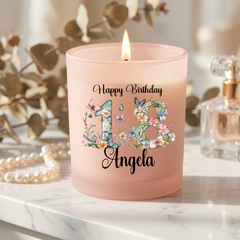 Personalised Landmark Birthday Candle Gift For Her Pink Jar Floral Numbers