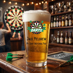 Personalised Darts Themed Beer Glass Gift For Birthday Or Events personalised beer glasses ukgiftstoreonline
