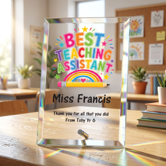 Personalised Teaching Assistant Gift Plaque Trophy, Keepsake (18cm x 13cm, Thick Glass, Custom Print)
