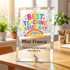 Personalised Teaching Assistant Gift Plaque Trophy, Keepsake (18cm x 13cm, Thick Glass, Custom Print)