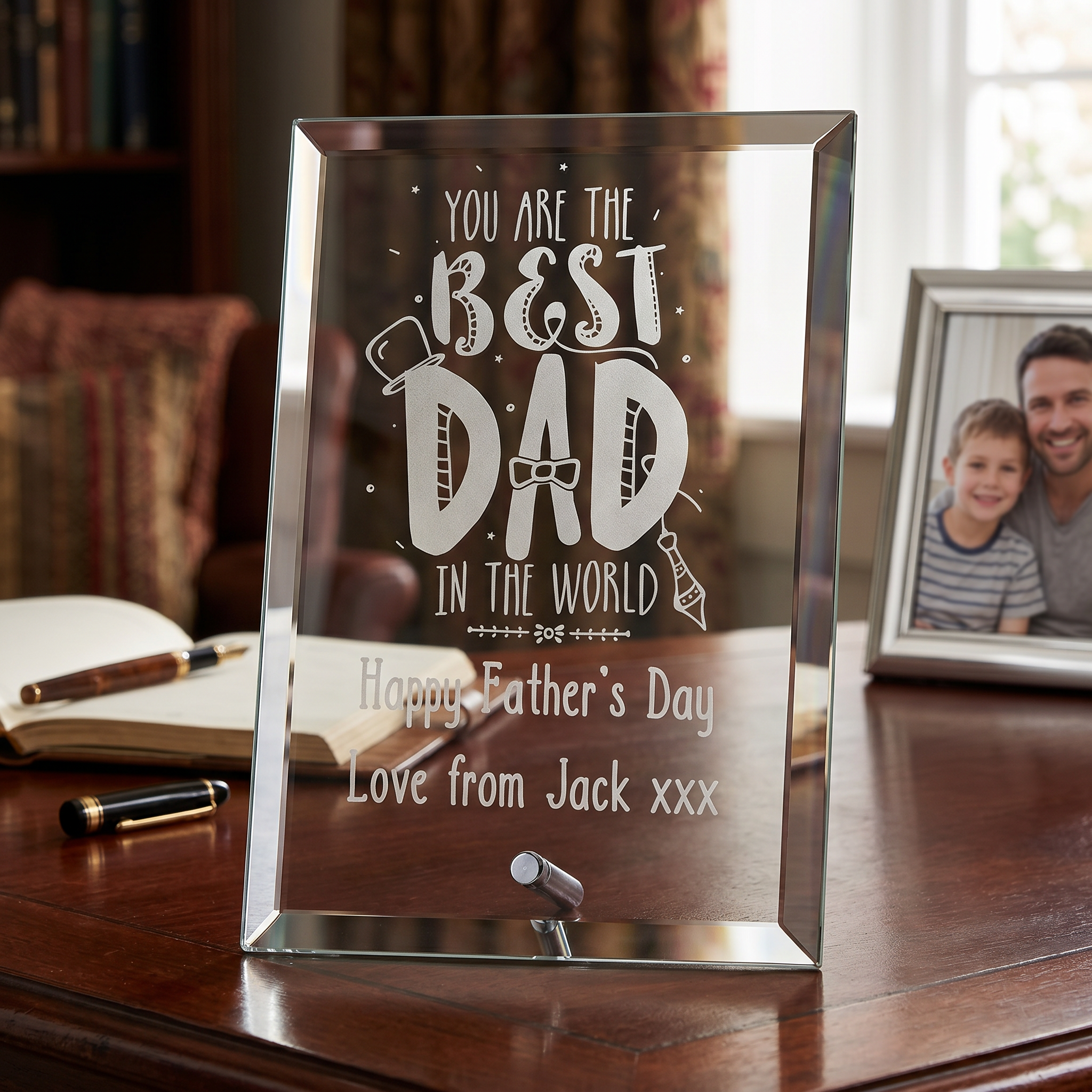 Personalised Engraved Glass Plaque Best Dad Ever Gift For Fathers Day, Birthday or Christmas