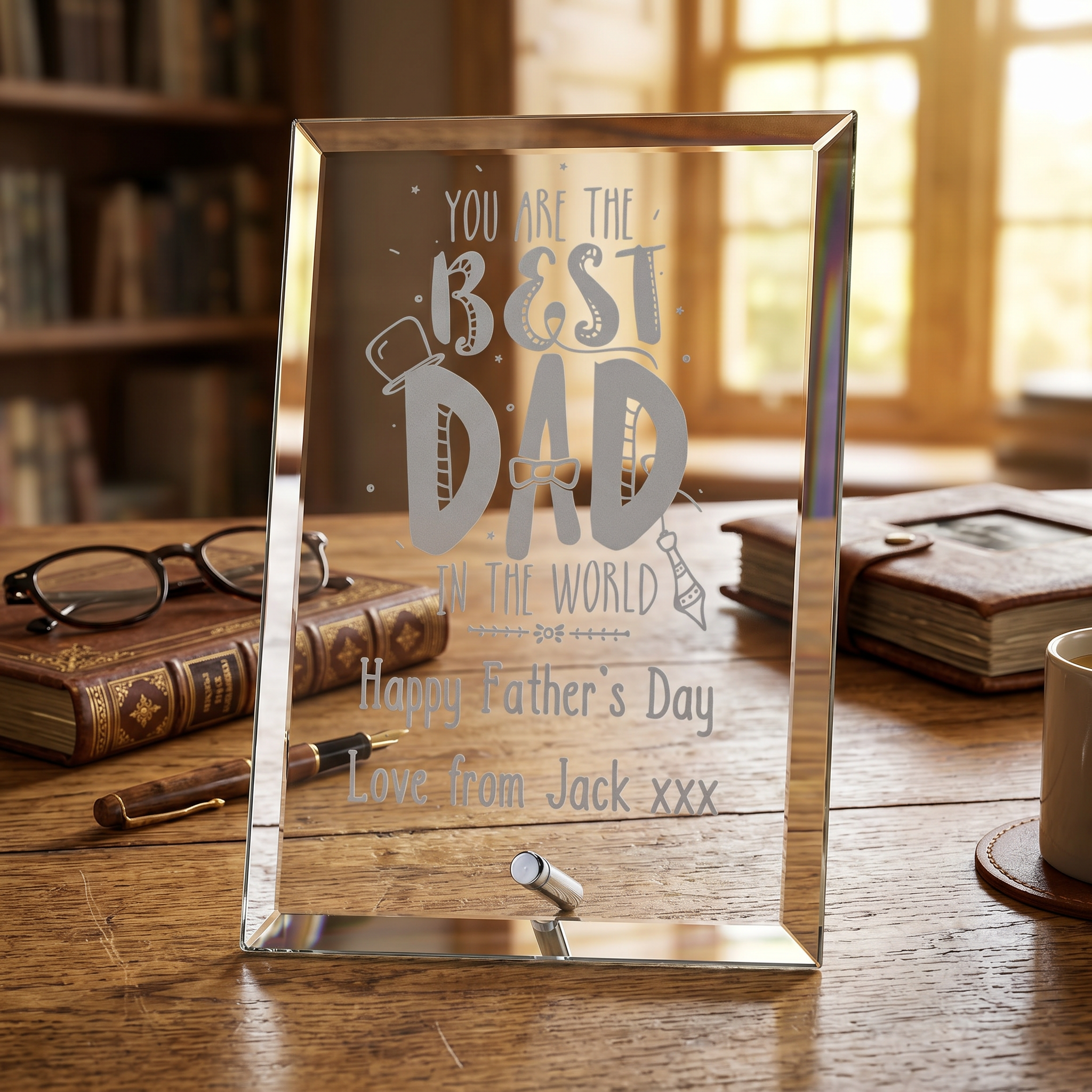 Personalised Engraved Glass Plaque Best Dad Ever Gift For Fathers Day, Birthday or Christmas