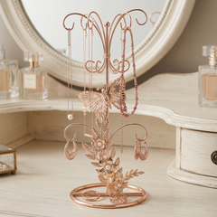 Vintage Style gold metal jewellery stand, with flowers and butterflies 22.5cm tall ukgiftstoreonline