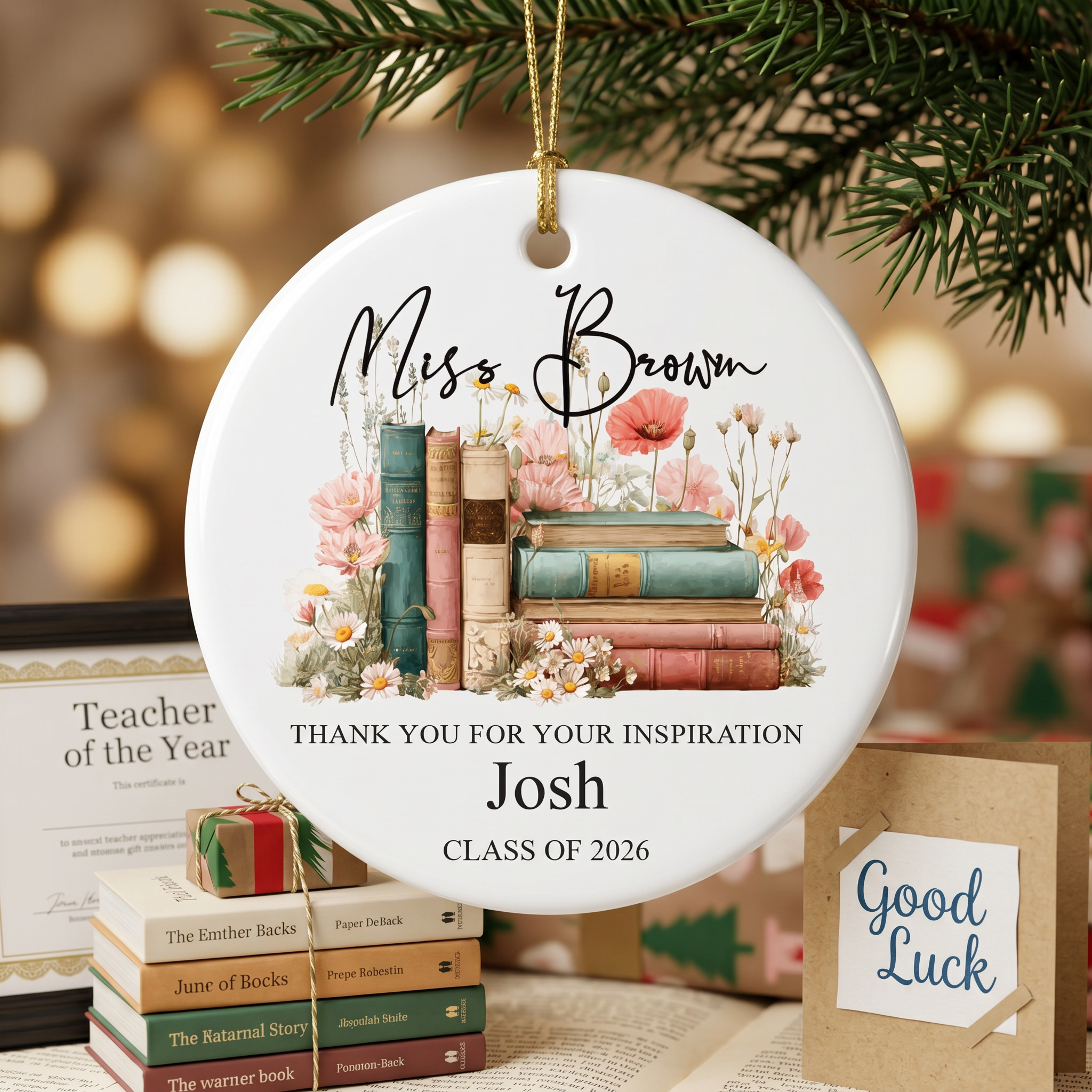 Personalised Thank You Teacher Ornament Keepsake Gift for End Of Year Leaving Present