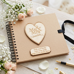 Personalised Brown Wedding Guest Book Wooden Engraving Mr and Mrs Personalised Wedding Gift ukgiftstoreonline