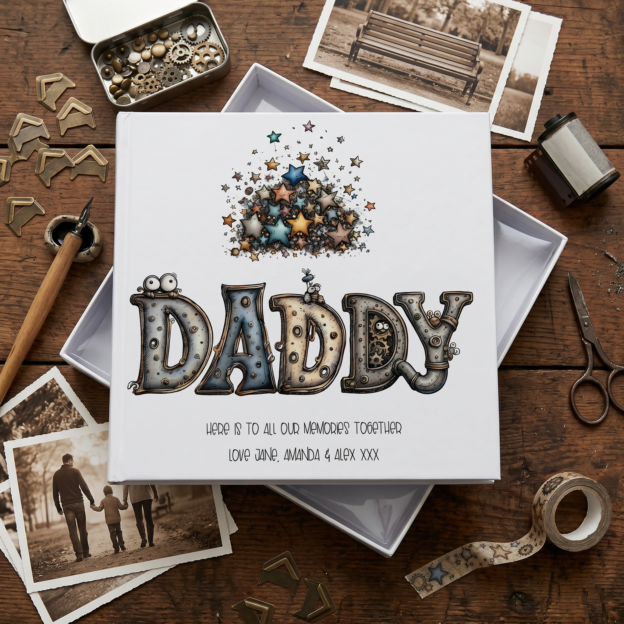 Personalised Colourful Daddy Photo Album in Gift Box, Holds 50 6x4 Photographs, Writing Area, Keepsake Memory Book photo album ukgiftstoreonline