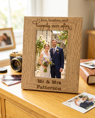Personalised Engraved Wooden Wedding Photo Frame Love Laughter Happily Ever After wedding photo frame ukgiftstoreonline