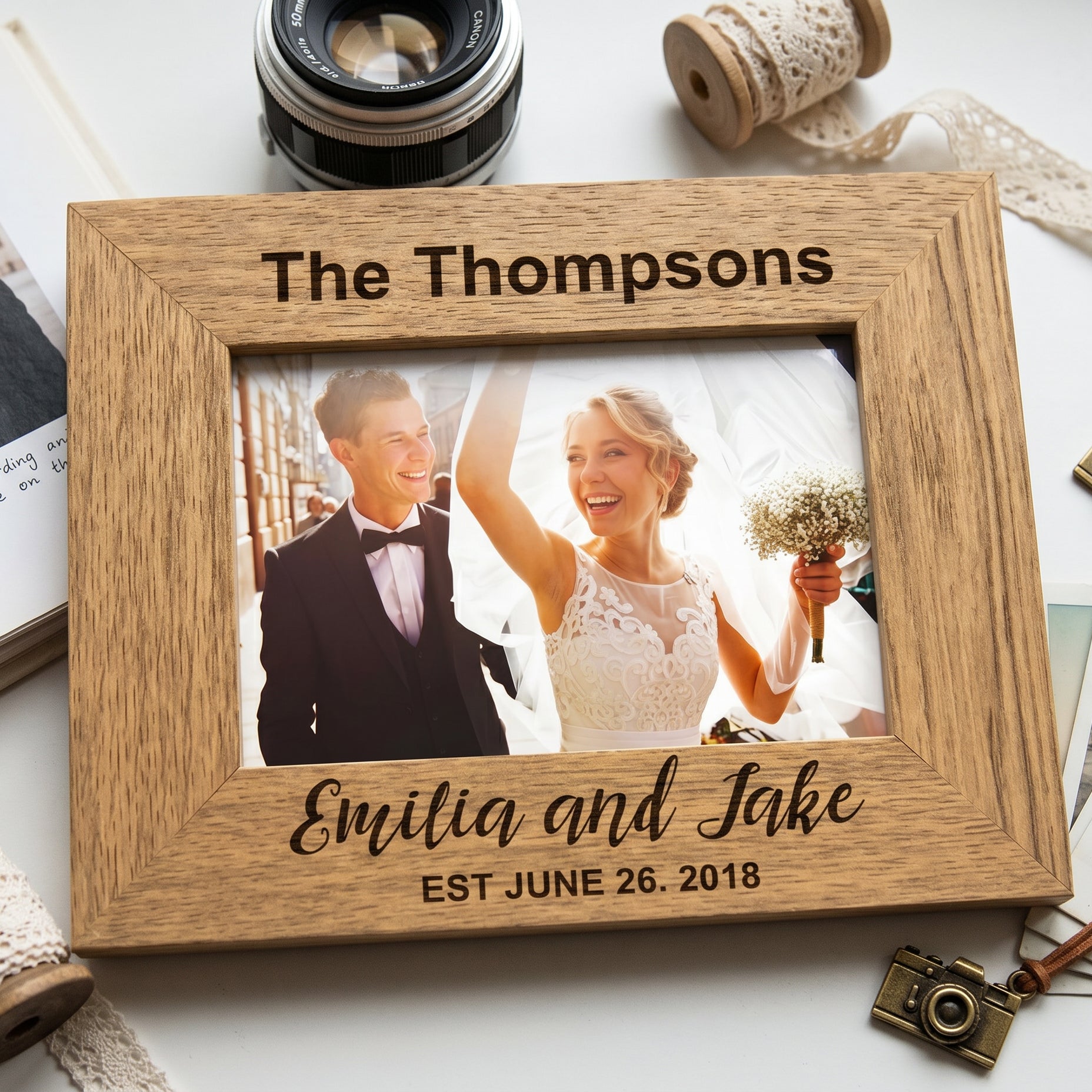 Personalised Engraved Wedding Photo Frame Gift Landscape With Names and Established Date Wedding Photo Frame ukgiftstoreonline