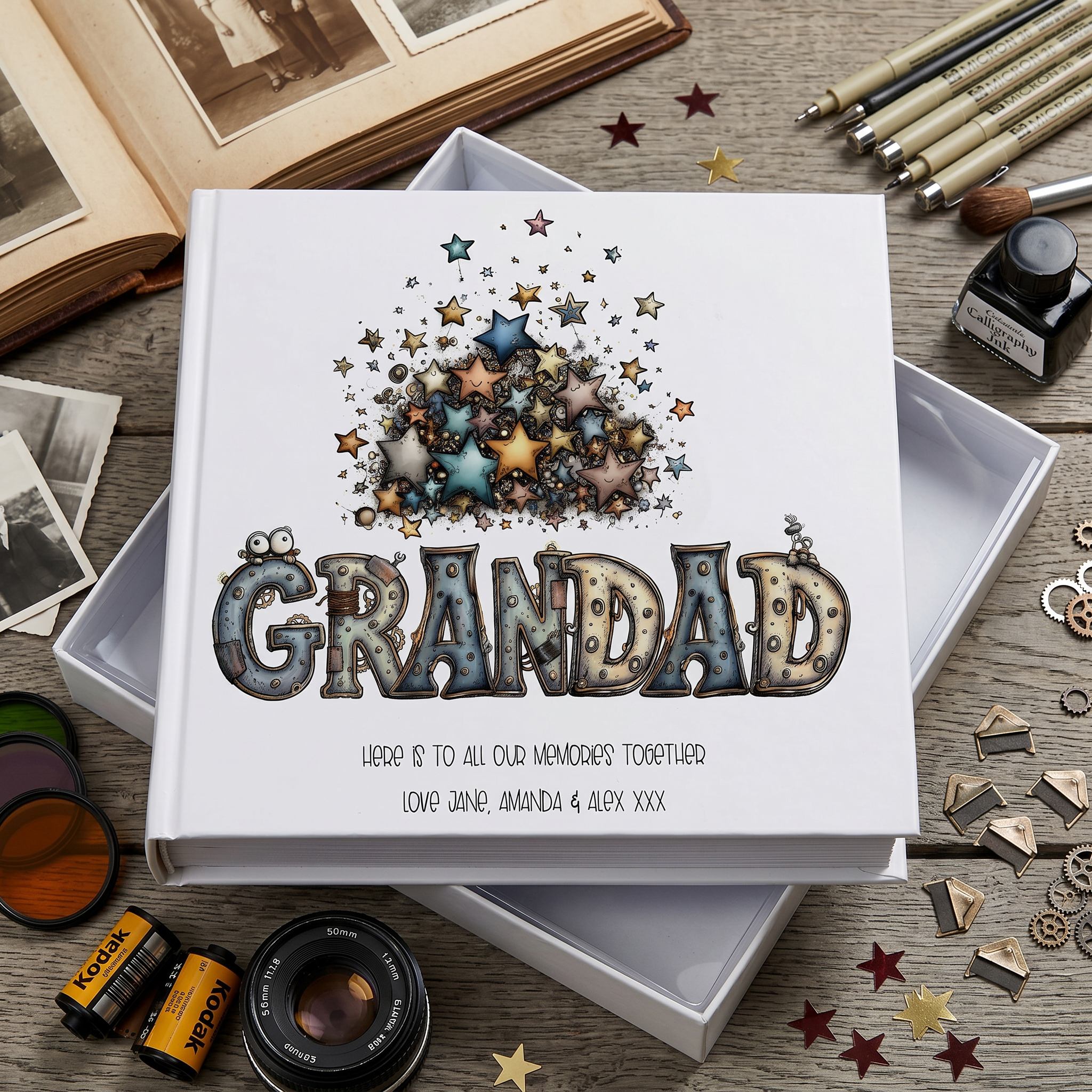 Personalised Colourful Grandad Photo Album in Gift Box, Holds 50 6x4 Photographs, Writing Area, Keepsake Memory Book photo album ukgiftstoreonline