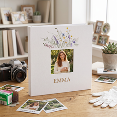 Personalised Any Name Photo Album Large Linen Cover Self Adhesive Pages With Wildflowers