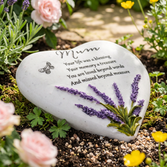 Mum Graveside Lavender Heart Stone Memorial Plaque, Grave Ornament Tribute, Gift
