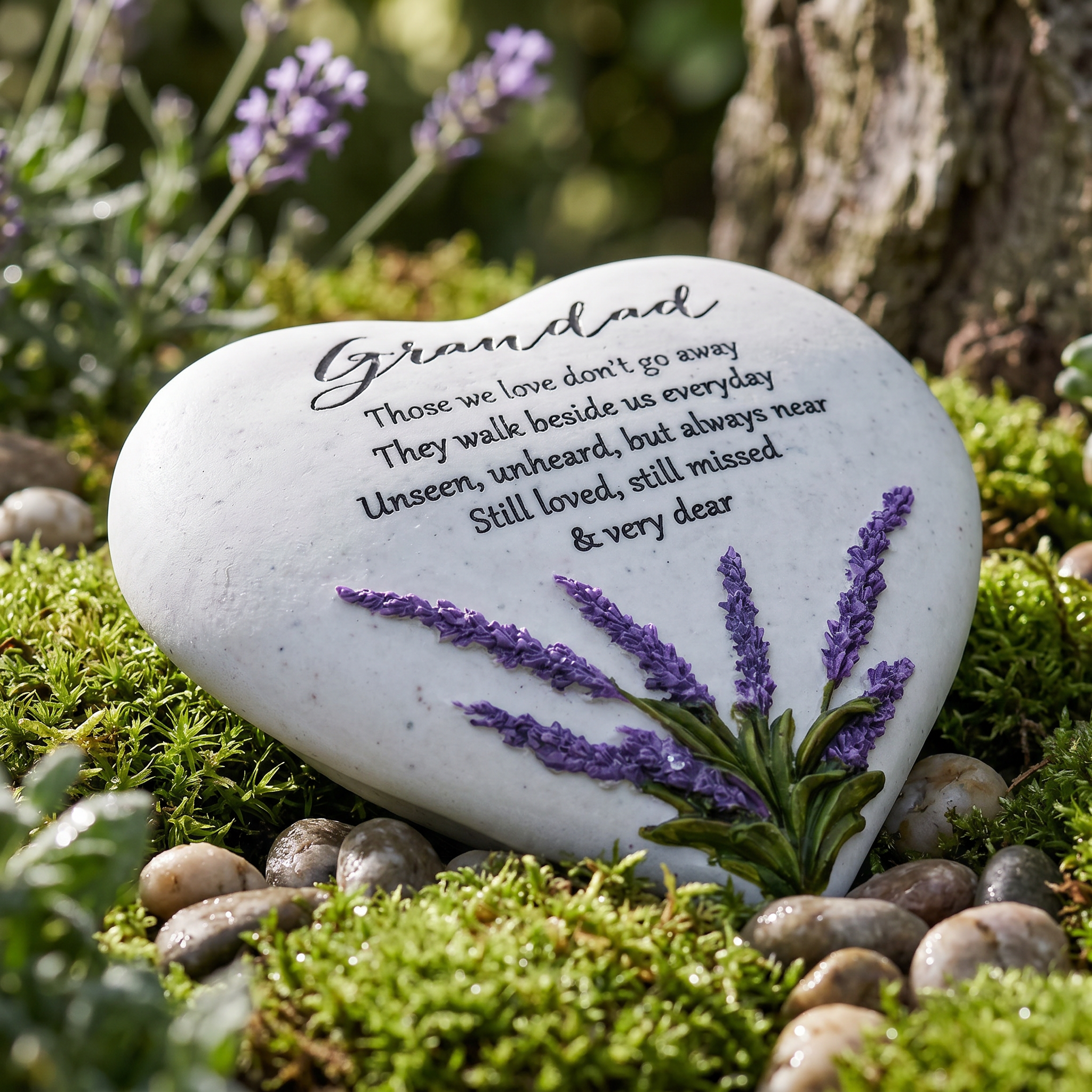 Grandad Graveside Lavender Heart Stone Memorial Plaque, Grave Ornament Tribute, Gift ukgiftstoreonline