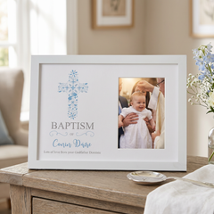 Personalised Baptism Blue Ornate Cross Design Photo Frame Baptism Photo Frame ukgiftstoreonline