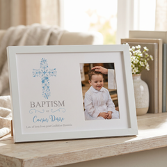 Personalised Baptism Blue Ornate Cross Design Photo Frame Baptism Photo Frame ukgiftstoreonline