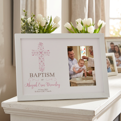 Personalised Girl Baptism Ornate Cross Design Photo Frame Baptism Photo Frame ukgiftstoreonline