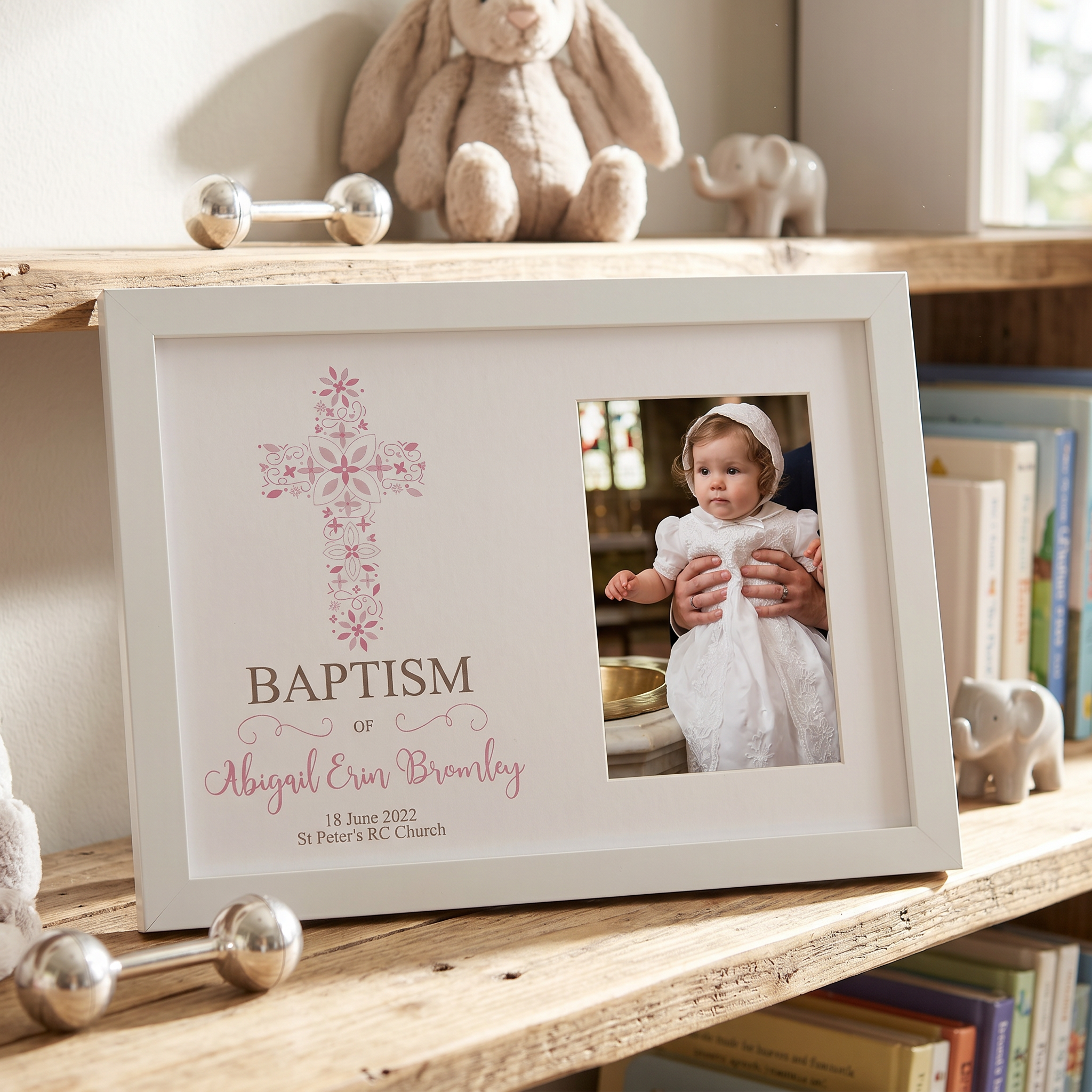 Personalised Girl Baptism Ornate Cross Design Photo Frame Baptism Photo Frame ukgiftstoreonline