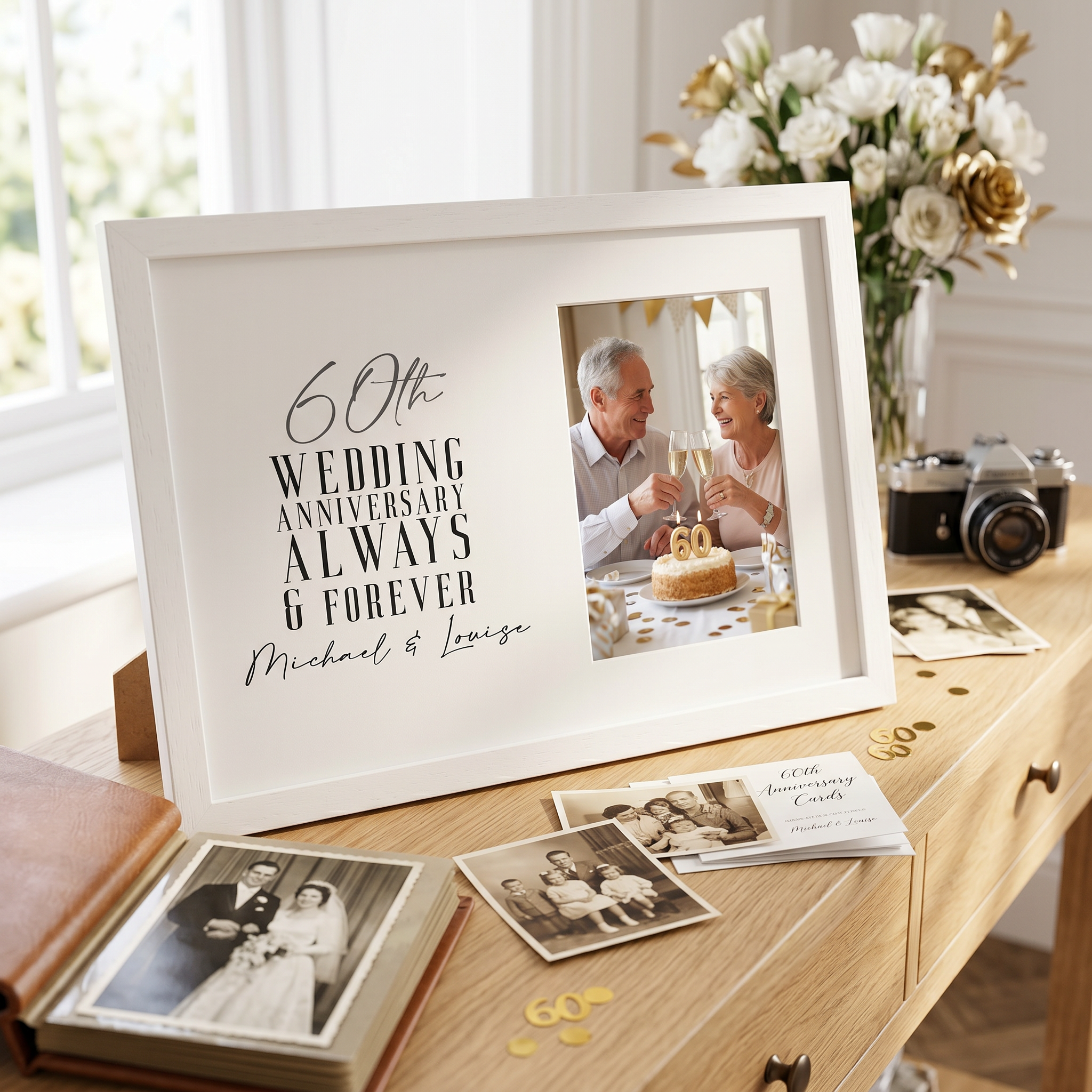 Personalised 60th Wedding Anniversary Photo Frame Gift For Couple Anniversary Photo Frame ukgiftstoreonline