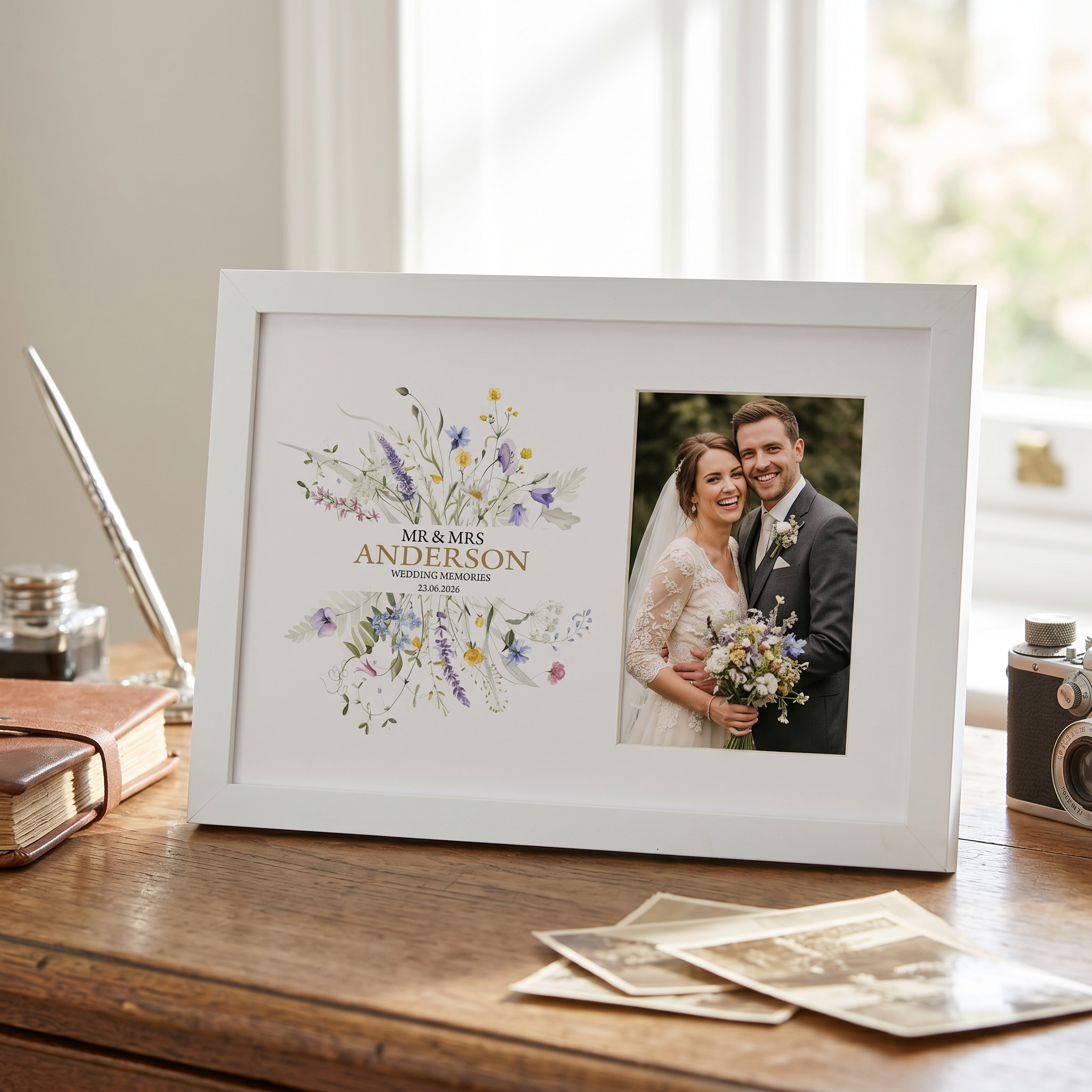 Personalised Wedding Photo Frame – Wooden 6x4 Wildflower Keepsake Gift Photo Frame ukgiftstoreonline