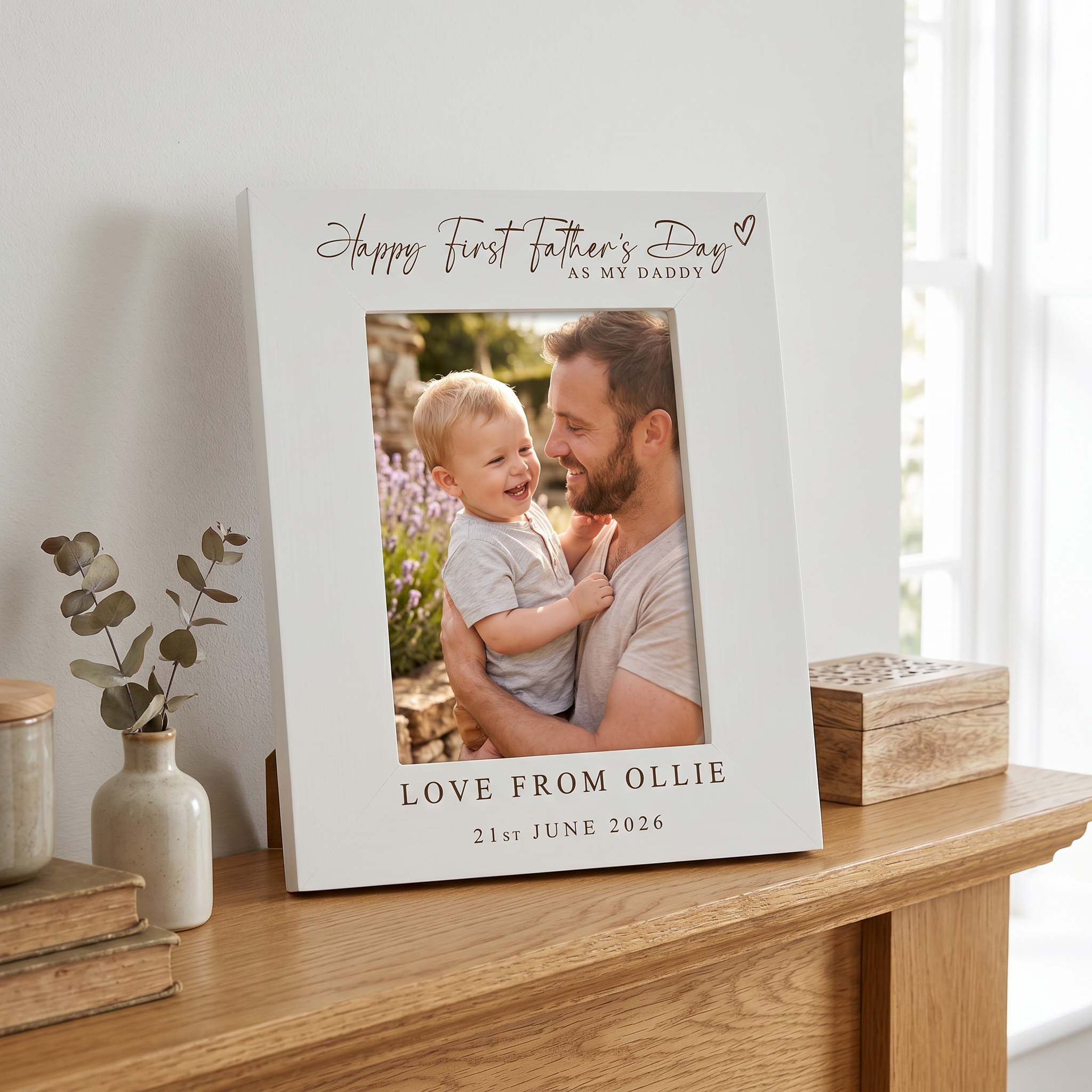 Personalised Fathers Day Frame - White Wooden Photo Frame Engraved Keepsake Gift Pet Photo Frame ukgiftstoreonline