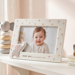 Ceramic Baby Photo Frame - Pink Elephant Baby Girl 6x4 Nursery Keepsake Baby Photo Frame ukgiftstoreonline