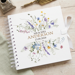 Luxury Wedding Guest Book - Personalised Hardcover Spiral Bound Keepsake With Ribbon ukgiftstoreonline