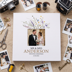 Wedding Photo Album Large Linen Cover - Personalised Self Adhesive Pages With Wildflowers photo album ukgiftstoreonline