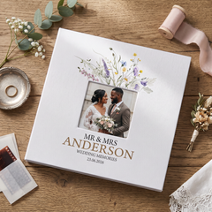 Wedding Photo Album Large Linen Cover - Personalised Self Adhesive Pages With Wildflowers photo album ukgiftstoreonline