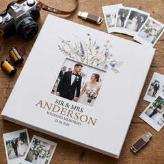 Wedding Photo Album Large Linen Cover - Personalised Self Adhesive Pages With Wildflowers photo album ukgiftstoreonline