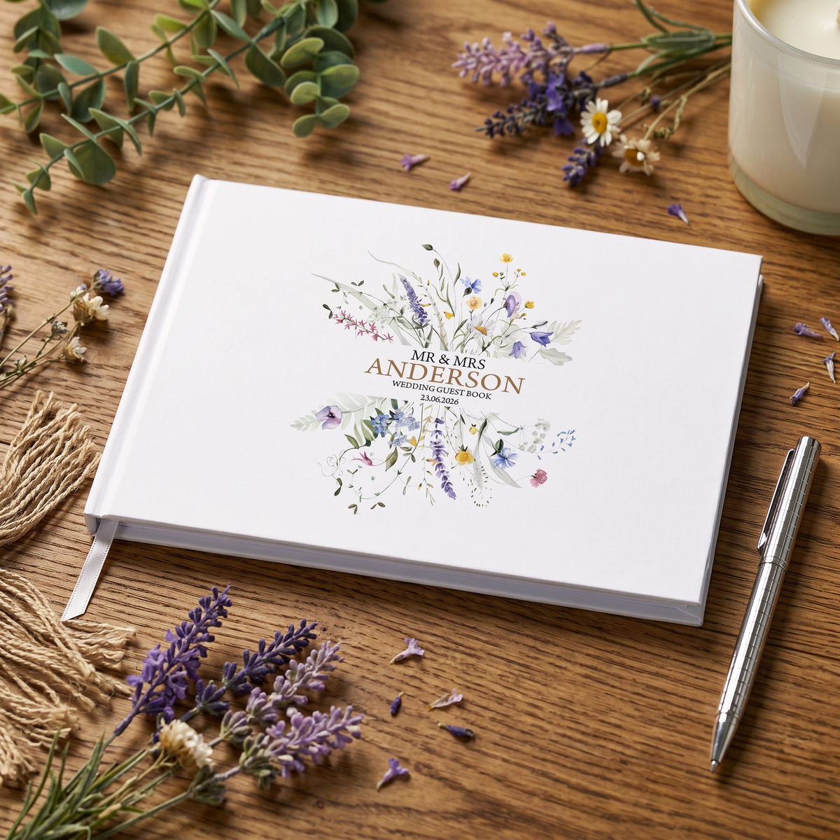 Personalised Colourful Wildflower Wedding Lined Guest Book Hard Cover 80 Pages