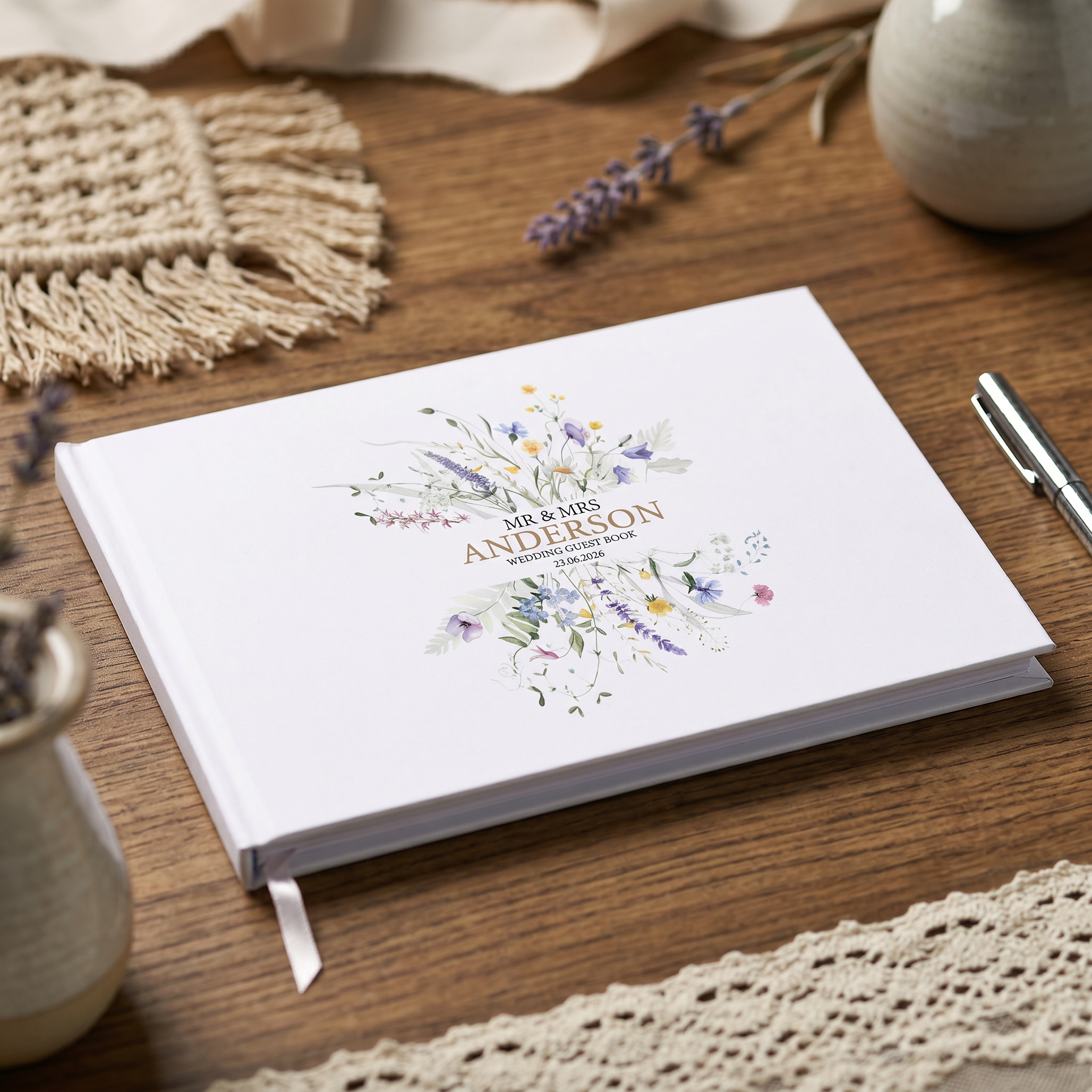 Personalised Colourful Wildflower Wedding Lined Guest Book Hard Cover 80 Pages
