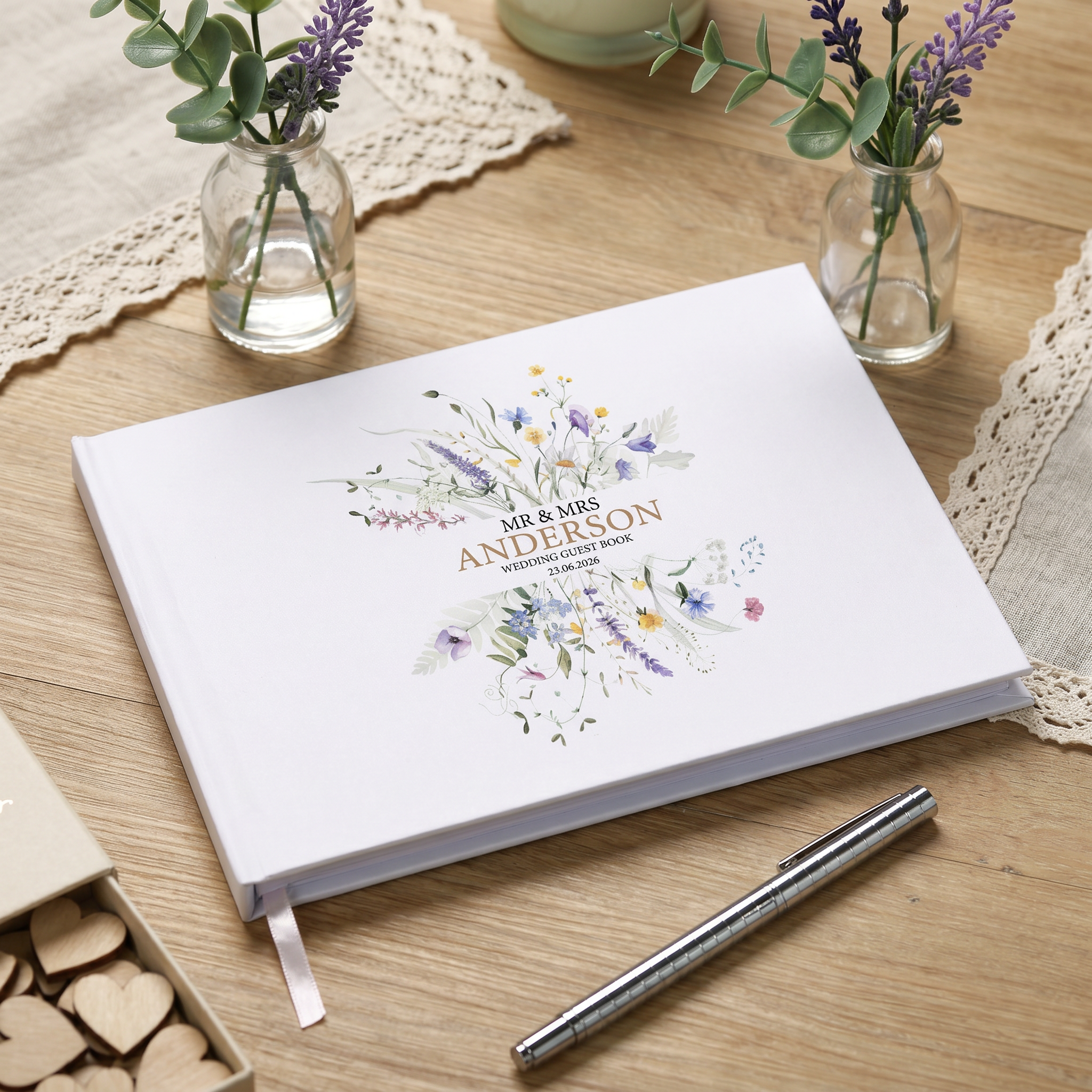 Personalised Colourful Wildflower Wedding Lined Guest Book Hard Cover 80 Pages