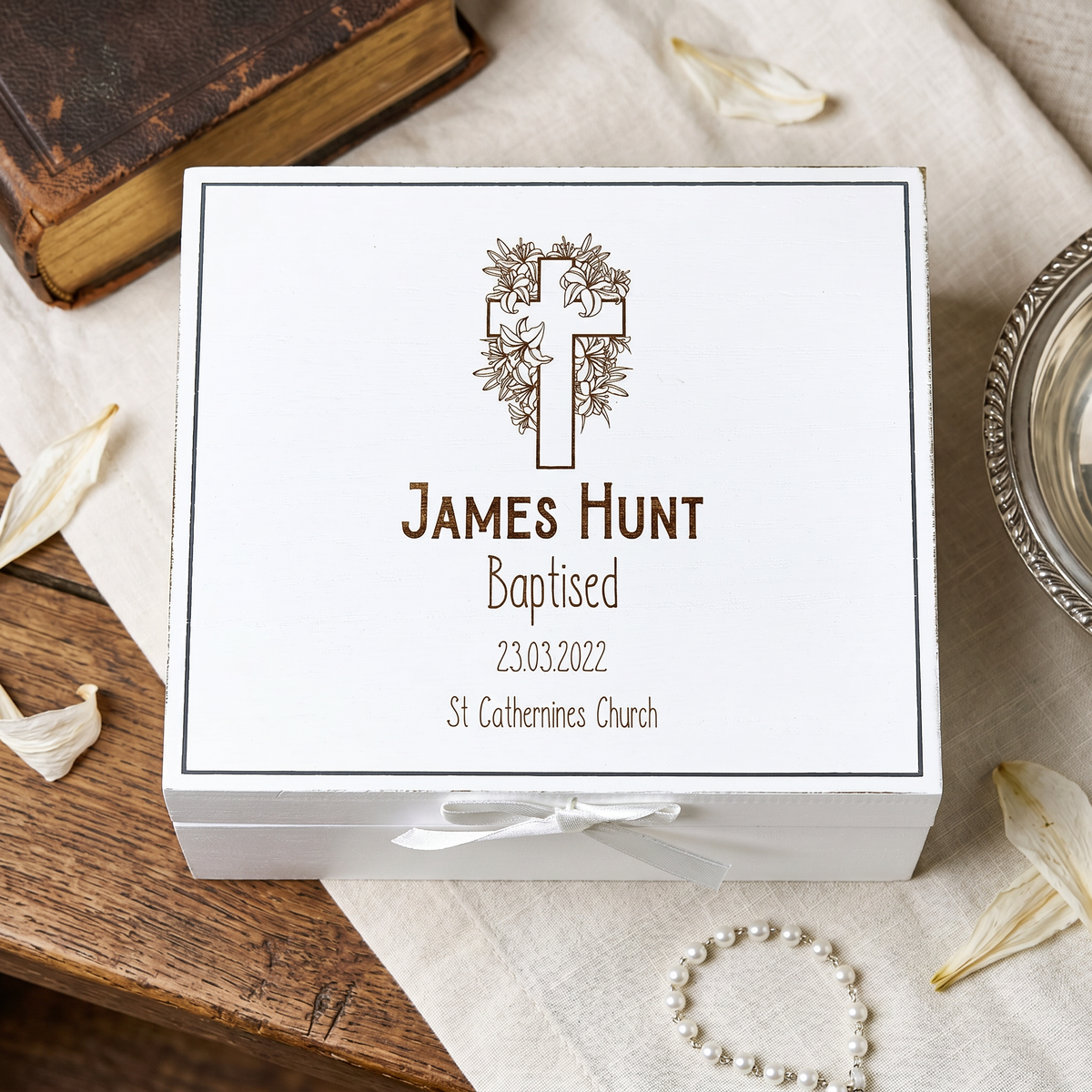 Personalised Baptism White Keepsake Box With Cross Design Keepsake Box ukgiftstoreonline