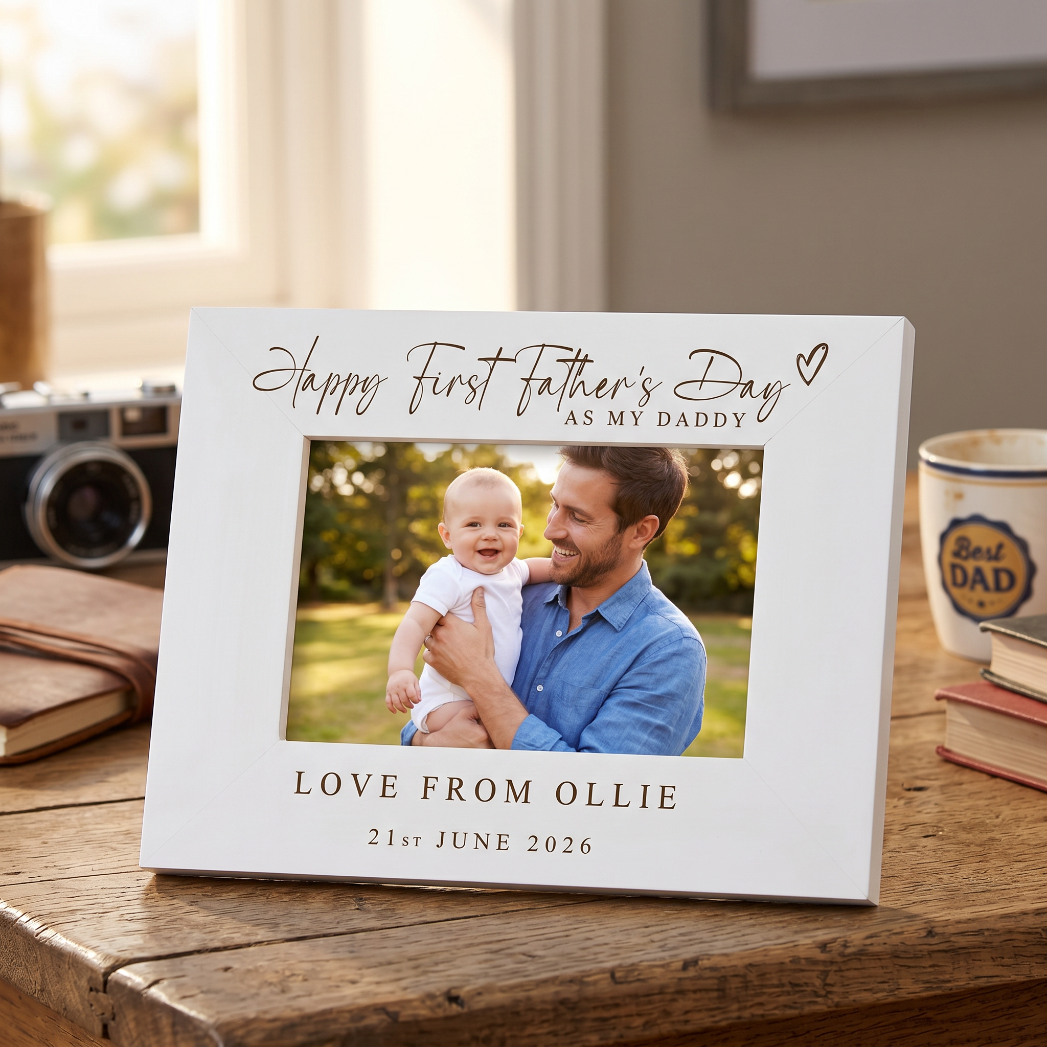 Personalised Fathers Day Frame - White Wooden Photo Frame Engraved Keepsake Gift Pet Photo Frame ukgiftstoreonline