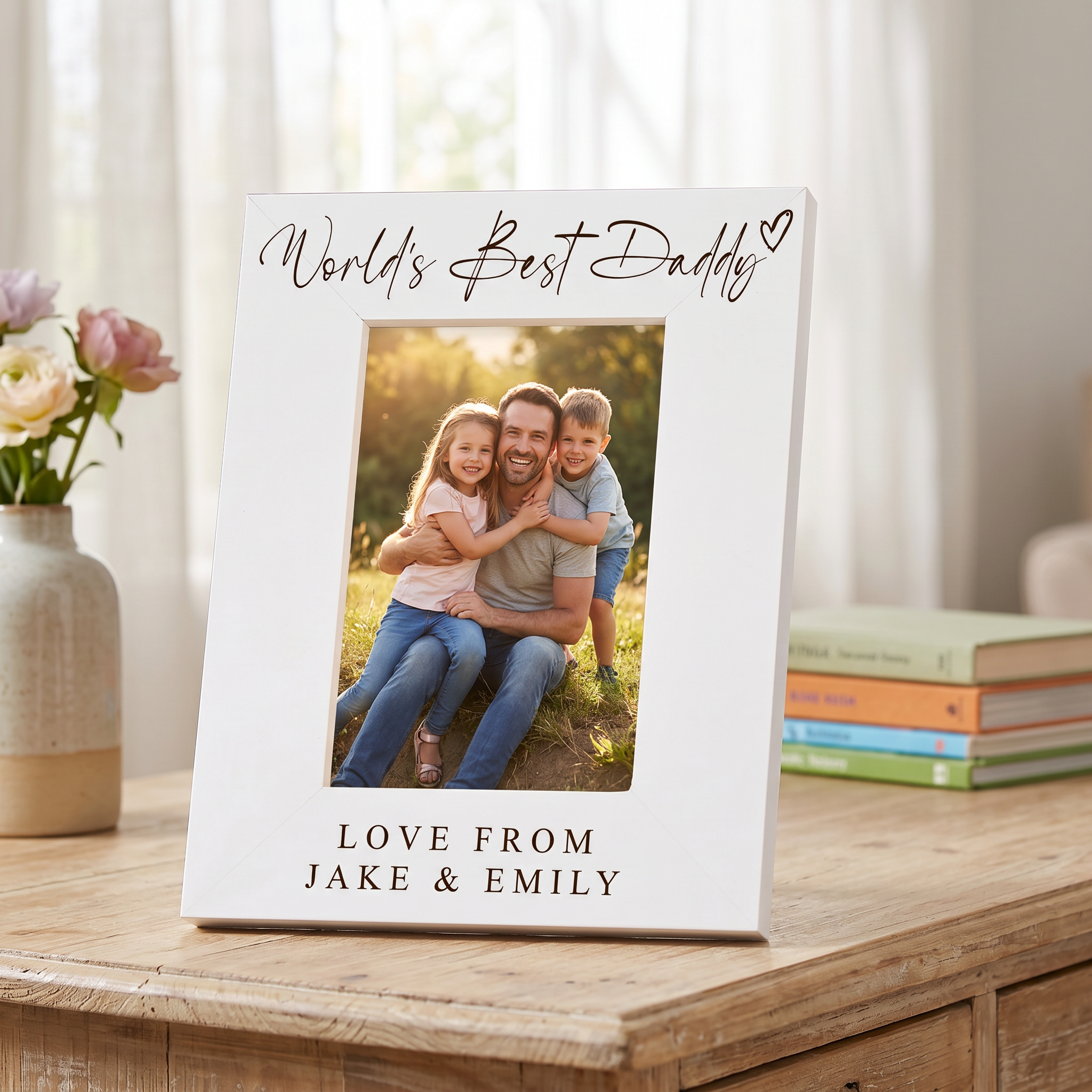 World's Best Daddy, Custom Photo Frame, Dad Birthday Gift Engraved White Wood ukgiftstoreonline