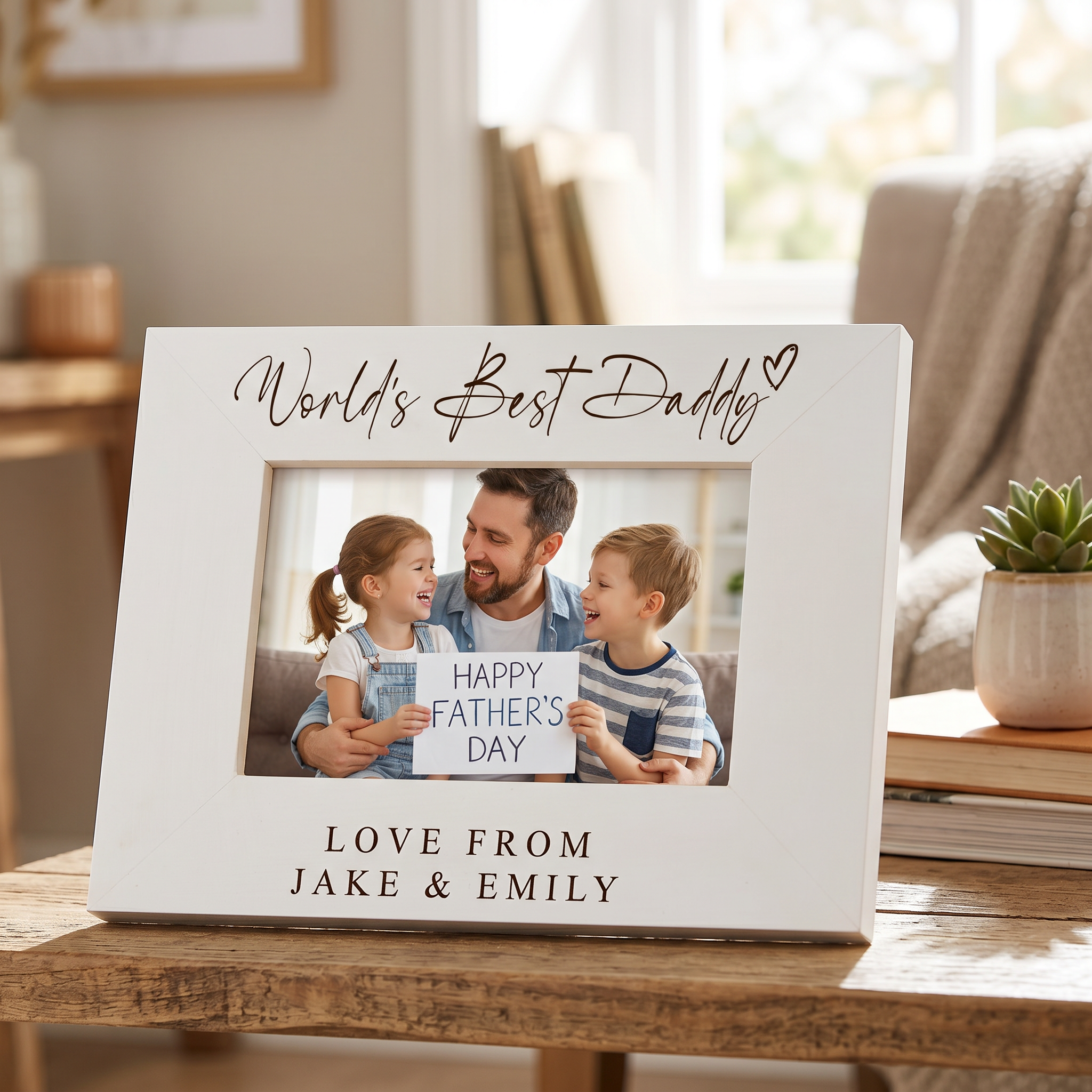 World's Best Daddy, Custom Photo Frame, Dad Birthday Gift Engraved White Wood ukgiftstoreonline Landscape