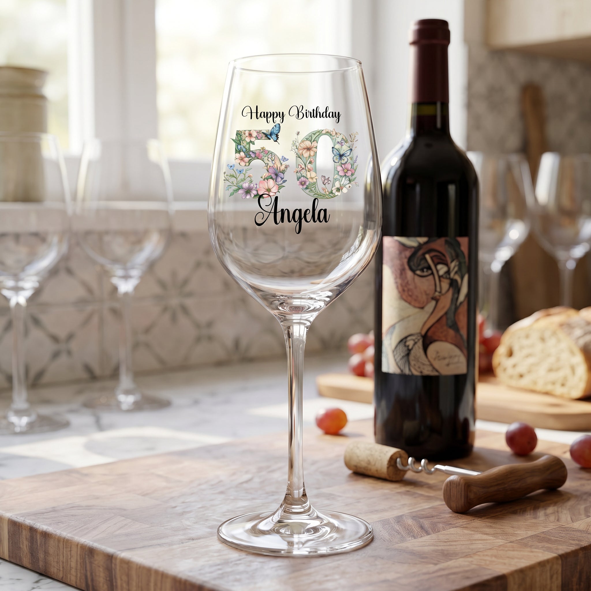 Personalised Birthday Wine Glass Gift for Her | 18th 21st 30th 40th 50th 60th With Floral Numbers wine glass ukgiftstoreonline